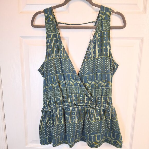 ANTHROPOLOGIE PURE + GOOD Cotton Sleeveless Green and Yellow Boho Top in XS - Picture 2 of 6